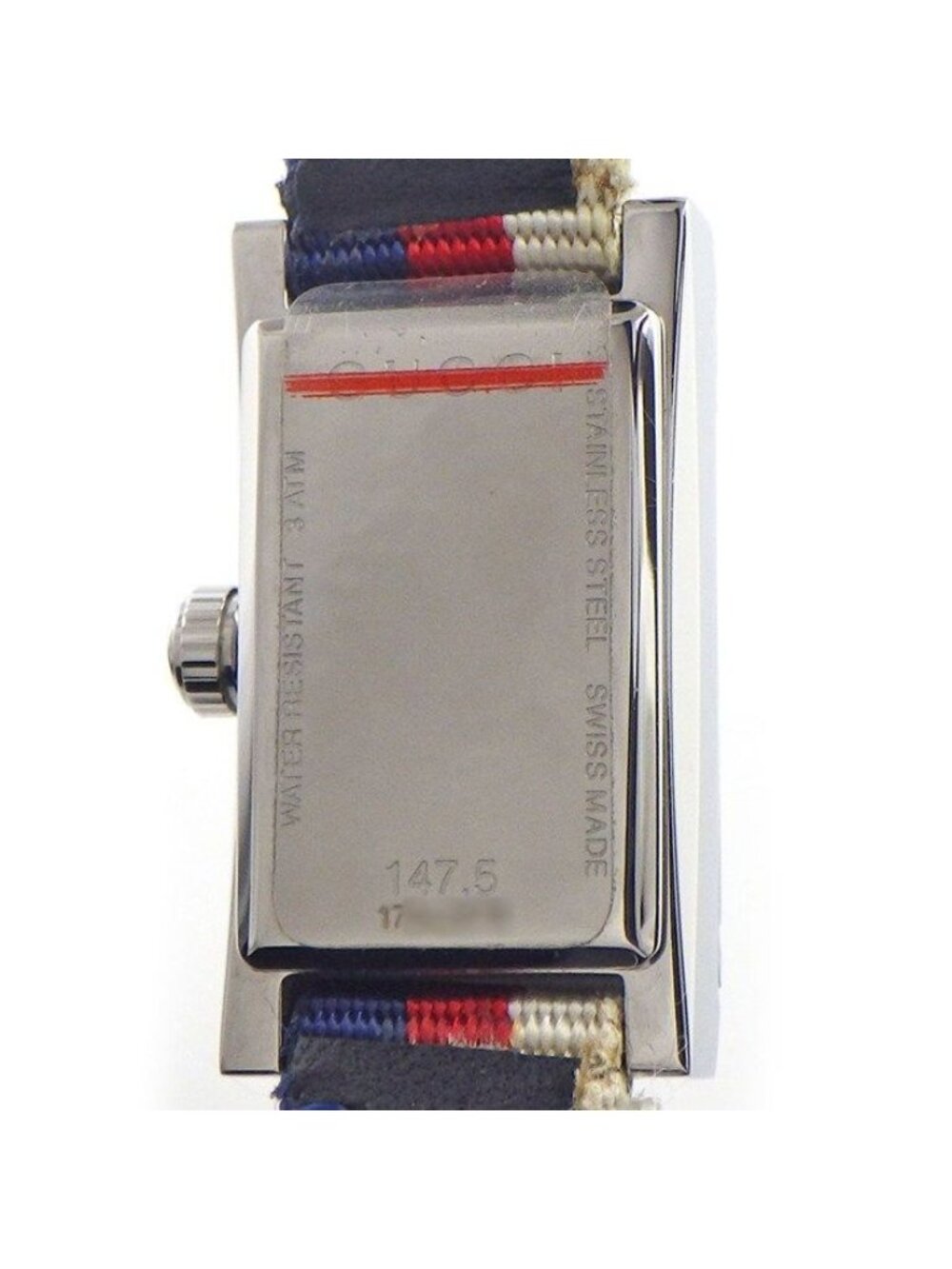 Gucci Watch Frame 147.5 Rectangular White Red Navy Dial Long - Picture 5 of 10